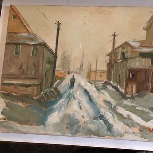 Vintage 1974 painting on Canvas landscape 24" x 18"